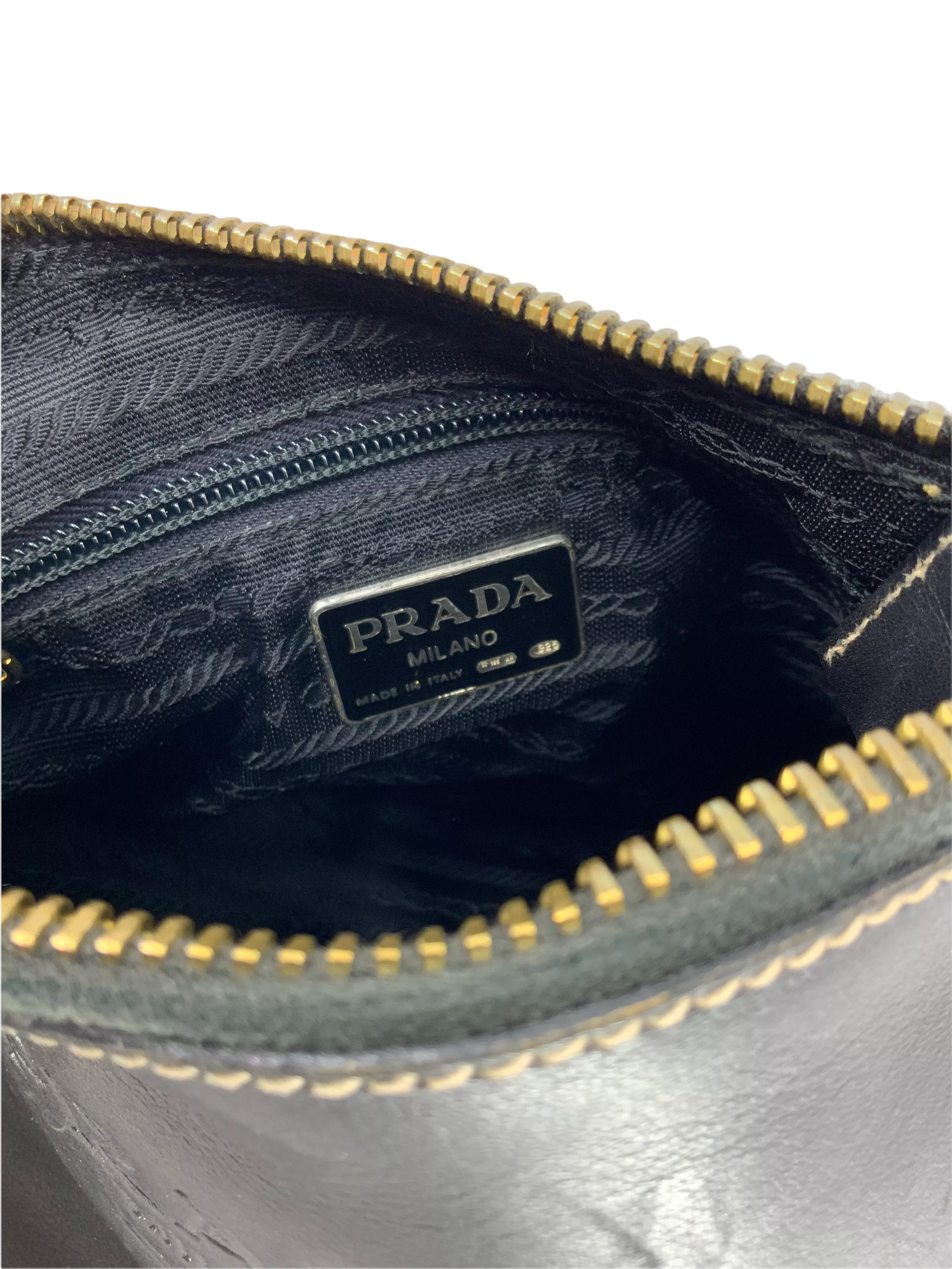 Prada Logo Embossed Leather Chain Link Shoulder Bag