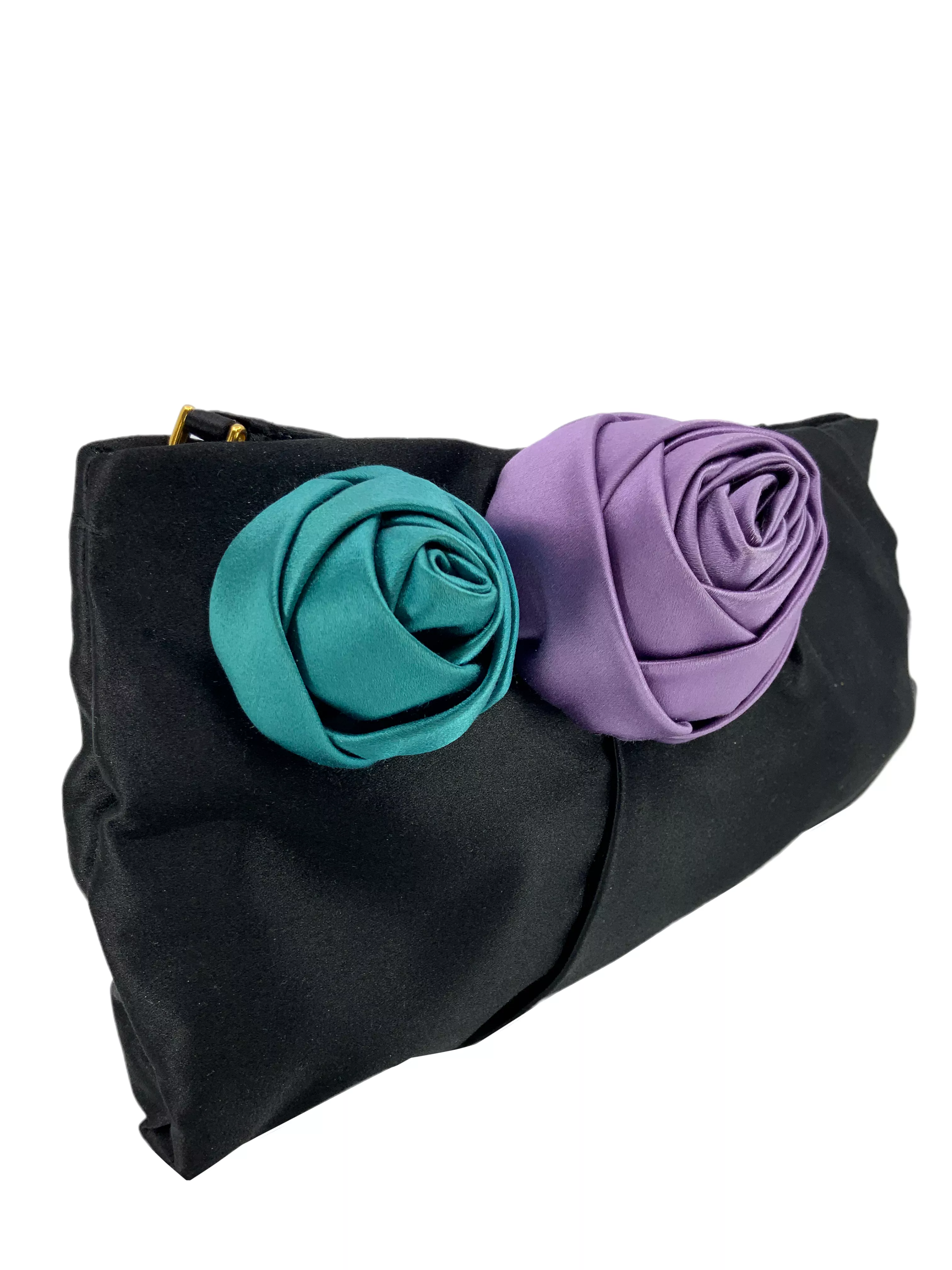 Prada Satin Raso Rosette Clutch Bag