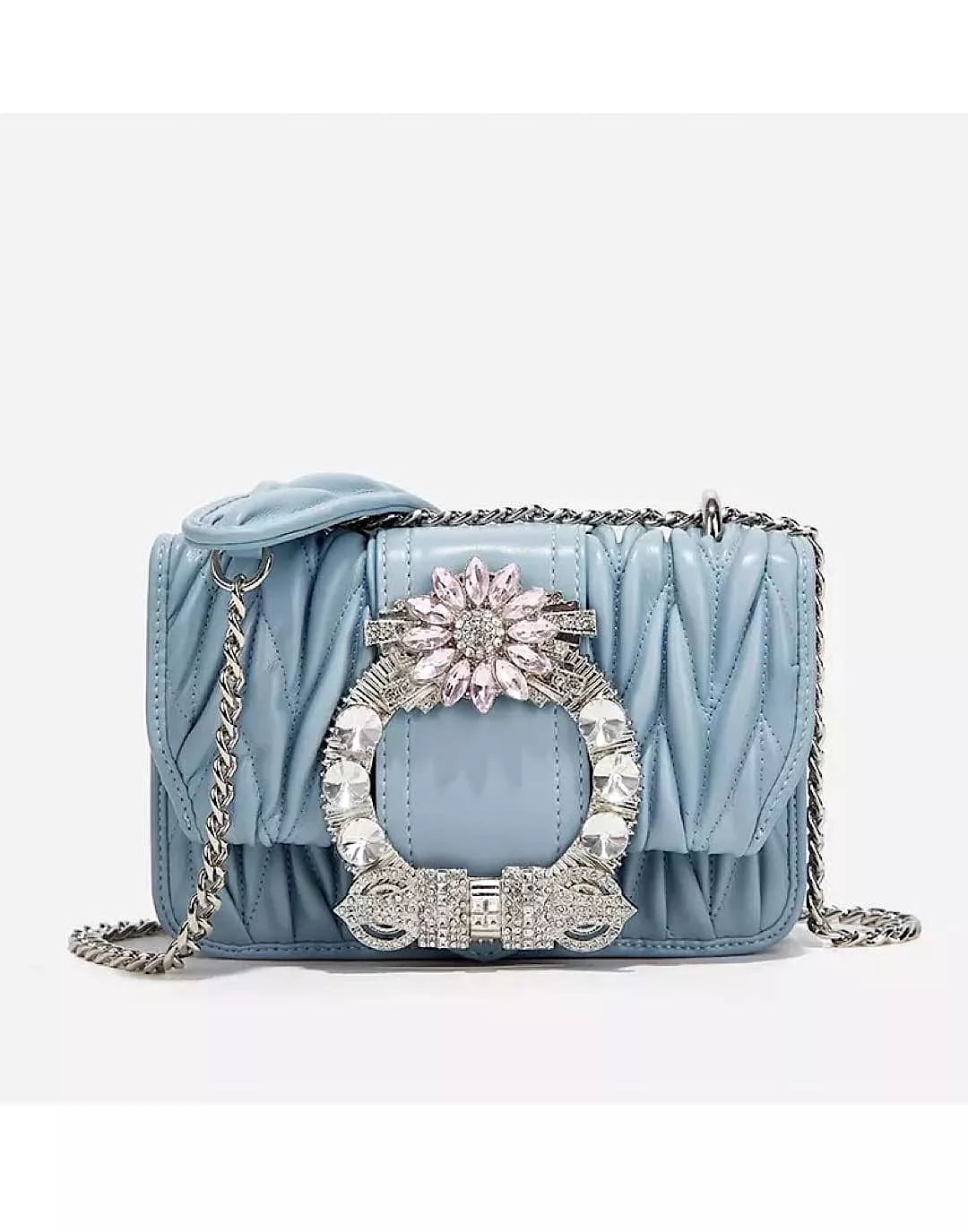 PU Leather Crystal Buckle Clutch