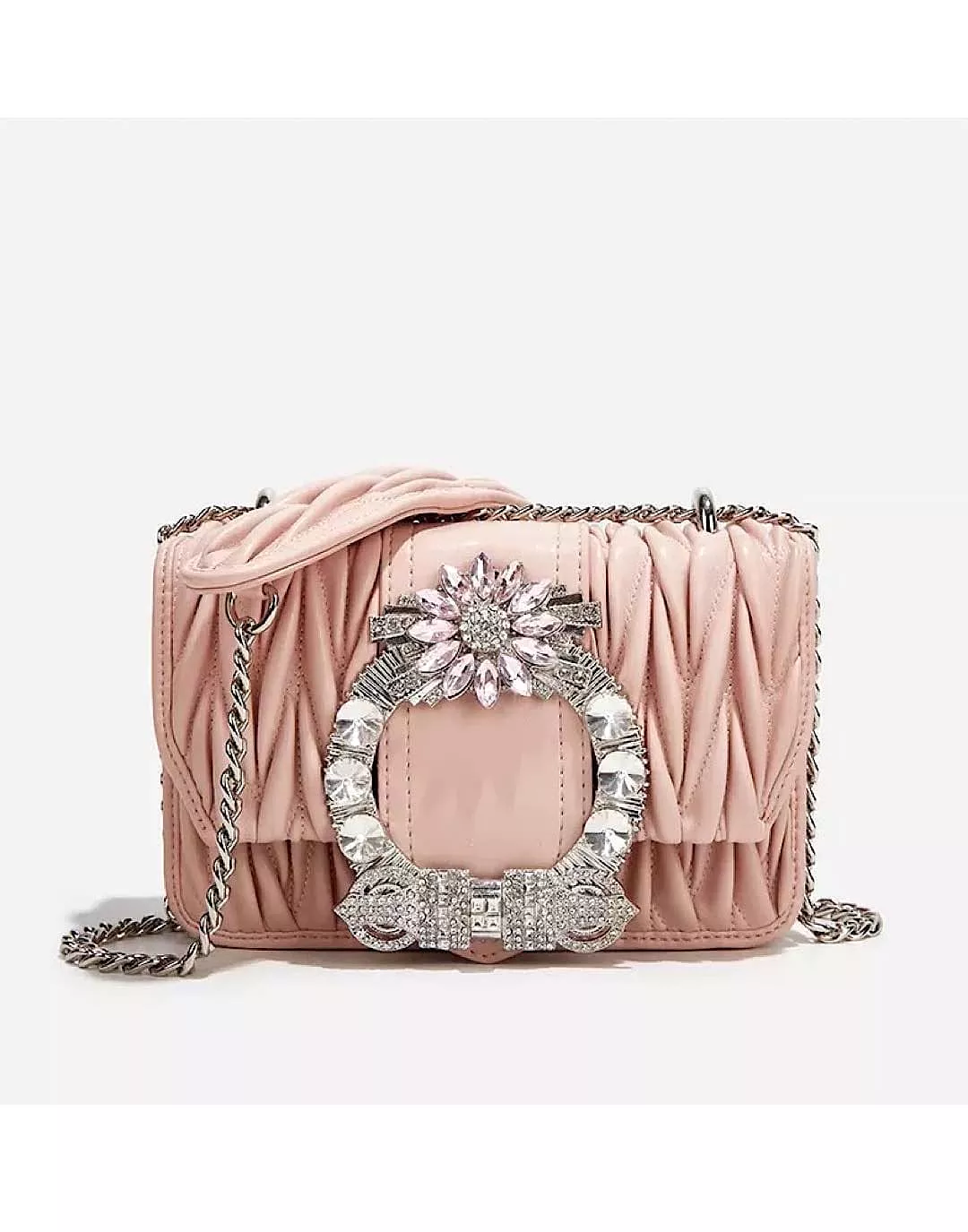 PU Leather Crystal Buckle Clutch