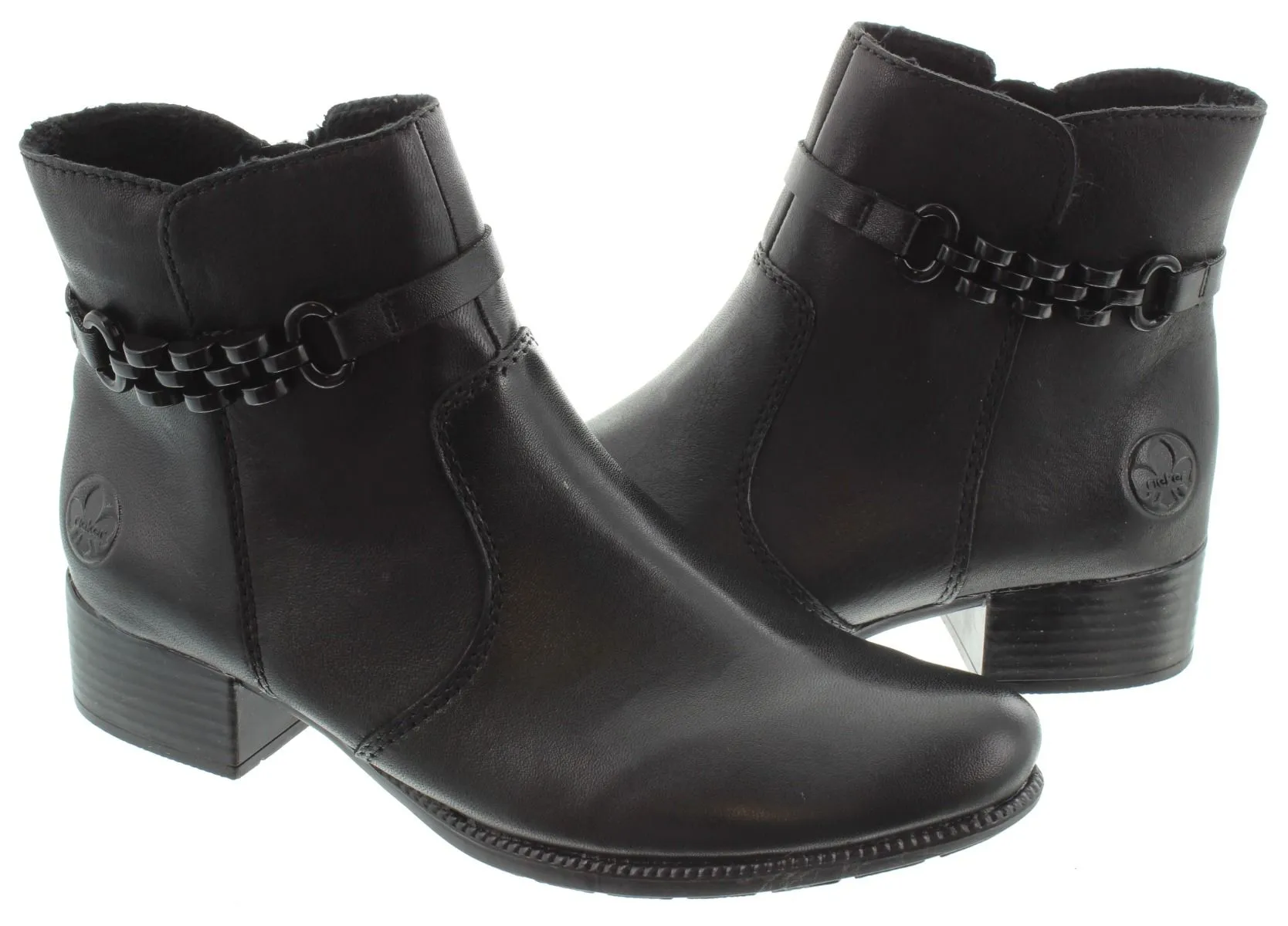 RIEKER Ladies 78676 Heel Ankle Boots In Black