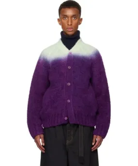 Sacai Green & Purple Gradation Dye Knit Cardigan