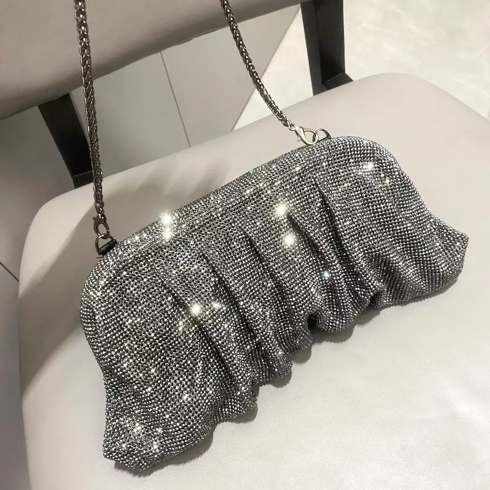 Shiny handle Rhinestones Handmade Evening Clutch Bags New Folds Purses And Handbags