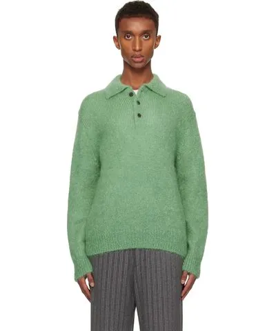 Solid Homme Green Mohair Collar Neck Knit Polo