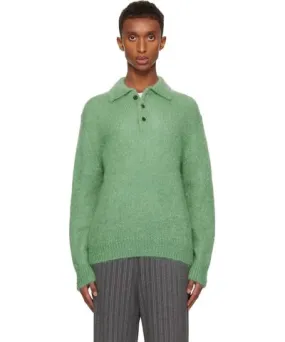 Solid Homme Green Mohair Collar Neck Knit Polo