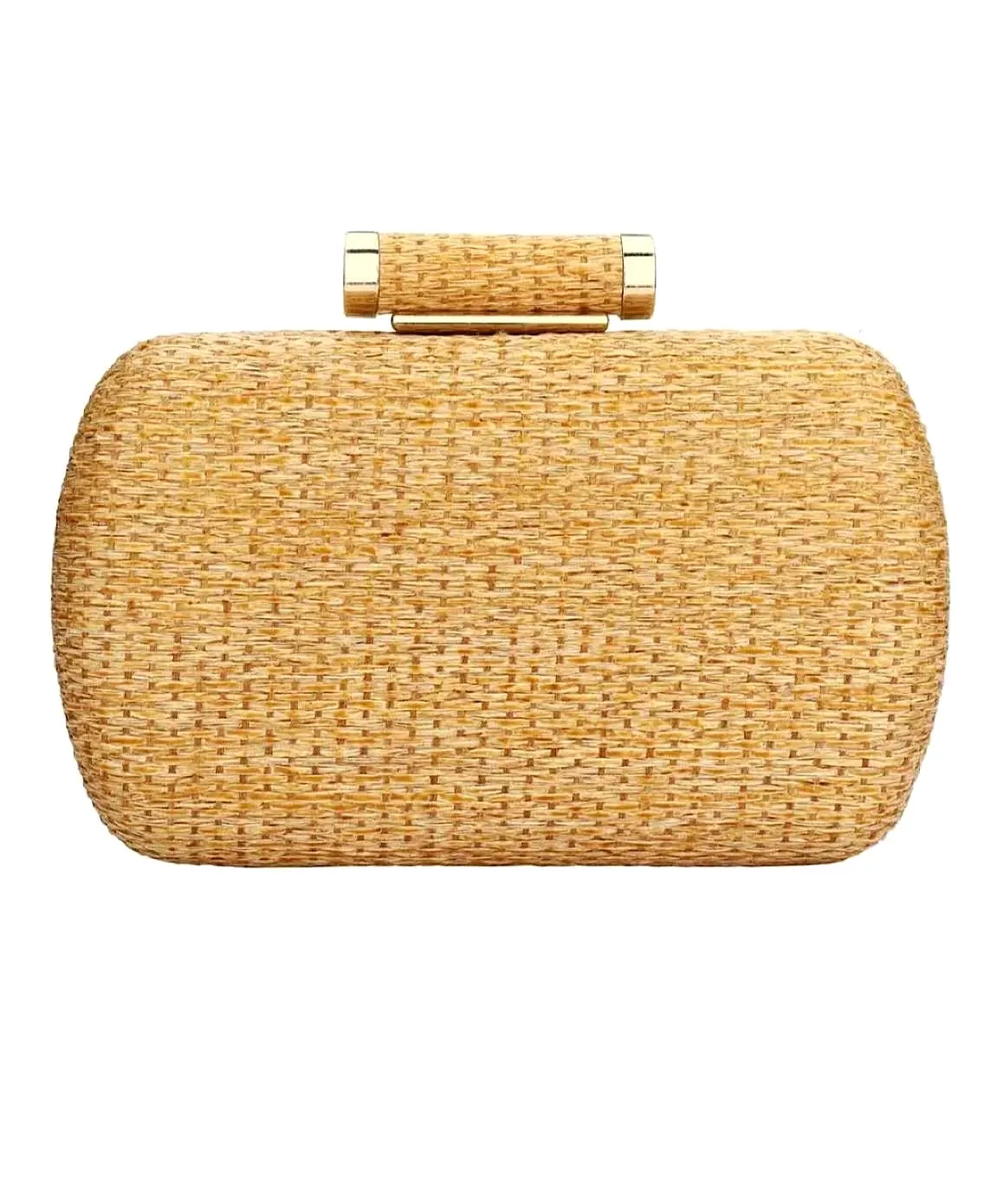 Straw Woven Gold Trimmed Clutch Bag In Brown