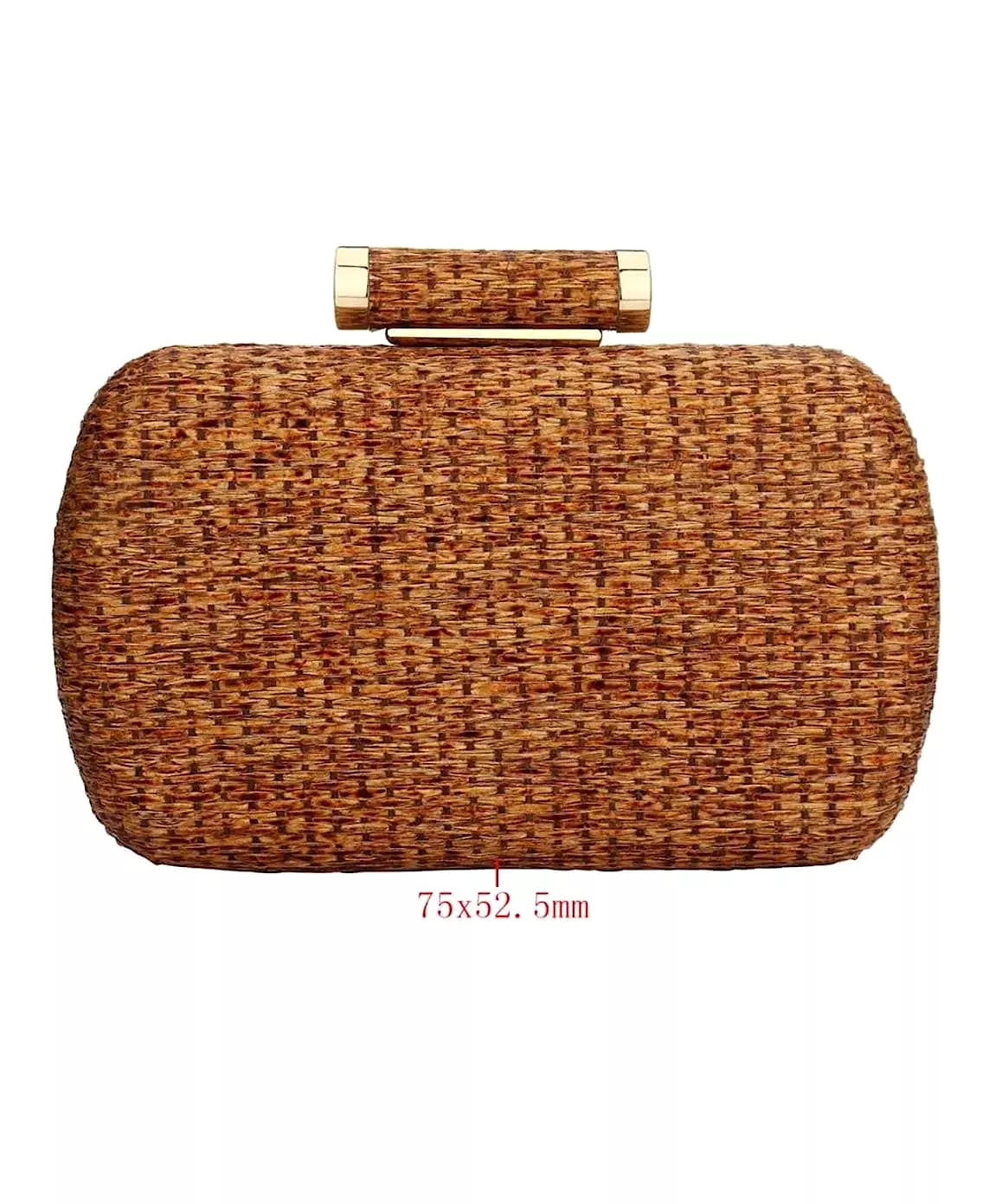 Straw Woven Gold Trimmed Clutch Bag In Brown