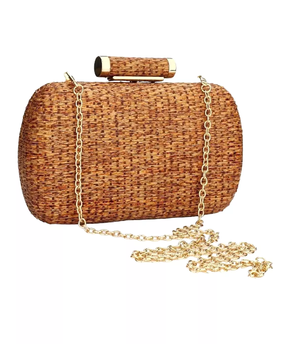 Straw Woven Gold Trimmed Clutch Bag In Light Brown