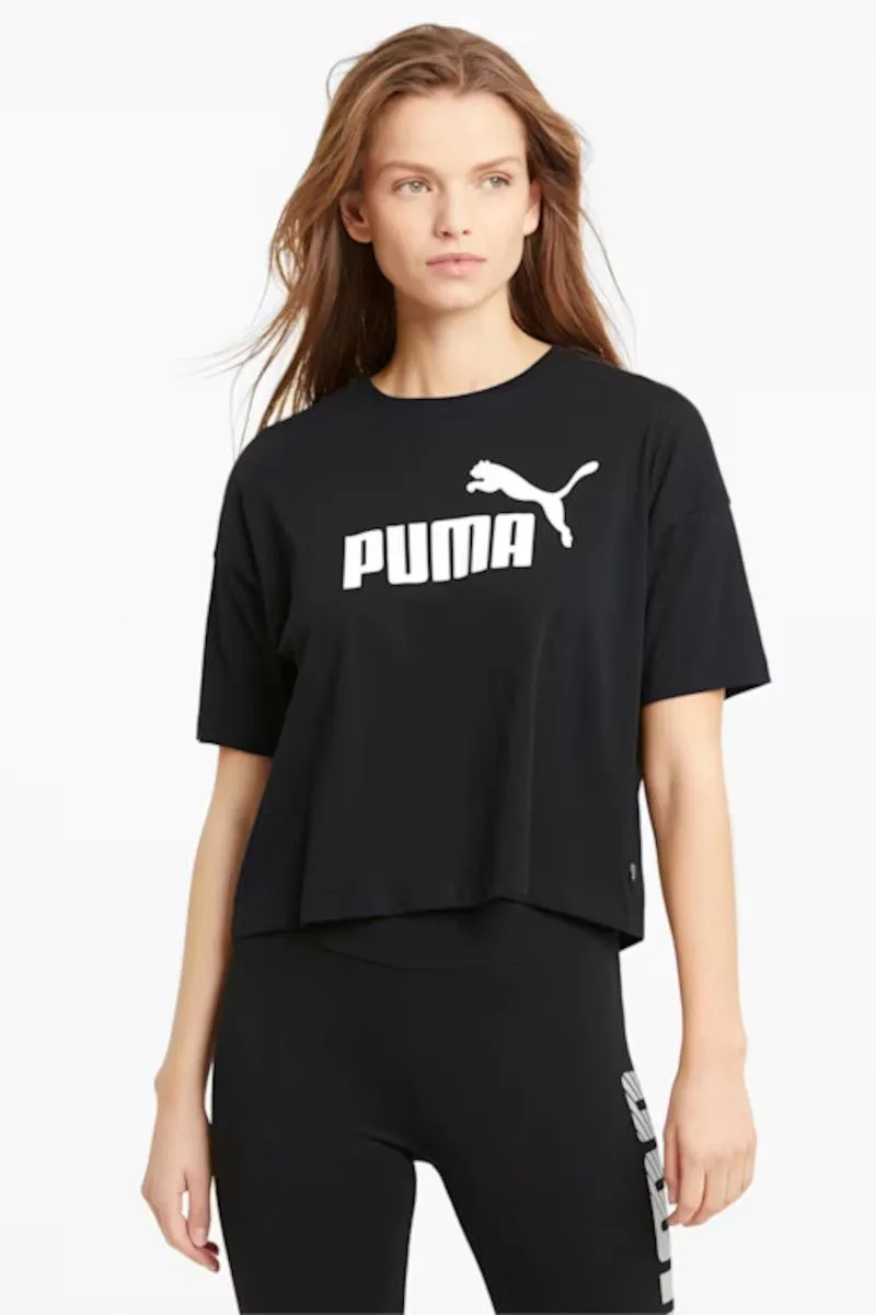 T-shirt corta con logo Essentials donna Nero