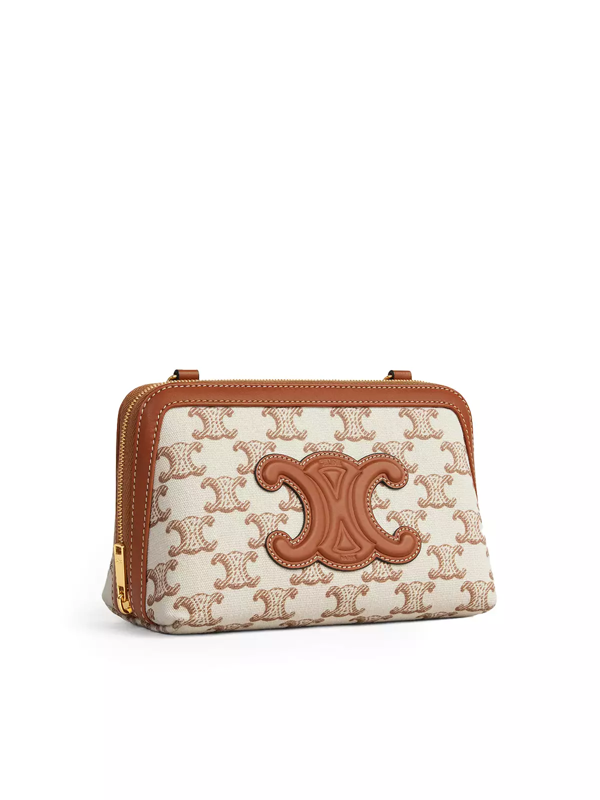 TRIOMPHE CUIR CLUTCH WITH CHAIN IN TRIOMPHE PRINT FABRIC AND WHITE CALF LEATHER