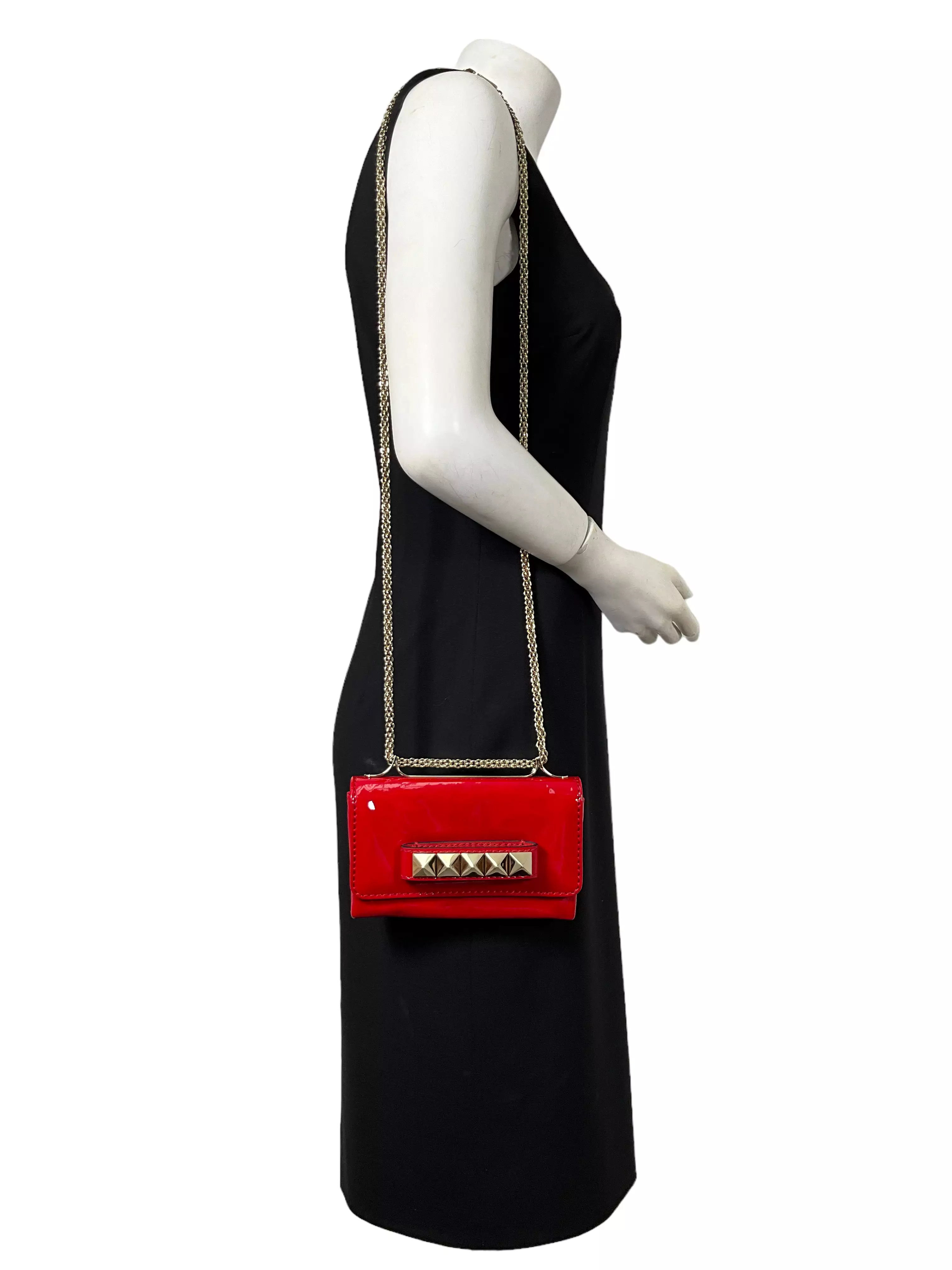 Valentino Red Patent Leather Rockstud Va Va Vroom Chain Clutch