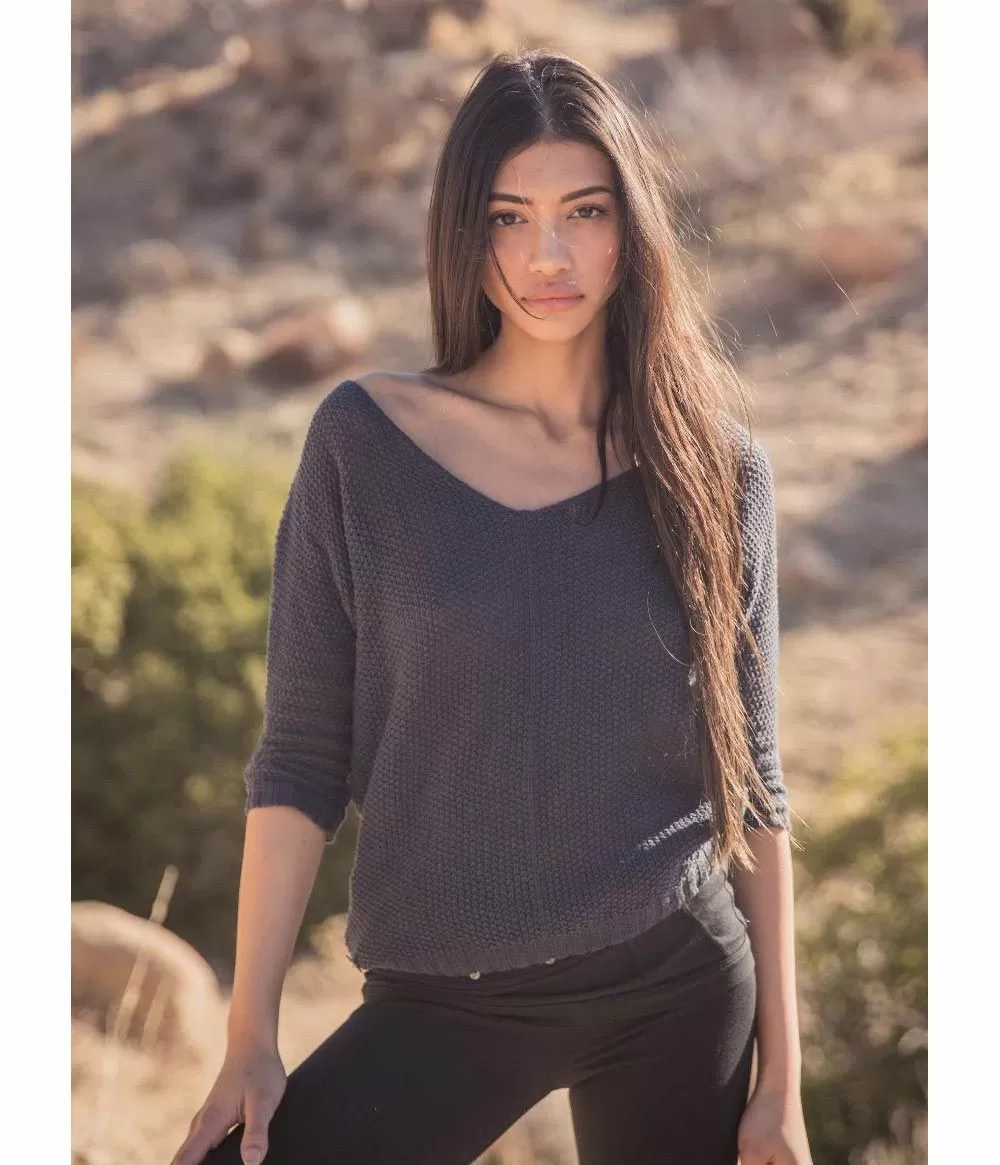 Womens Organic Hemp and Cotton V Neck Knit Jumper