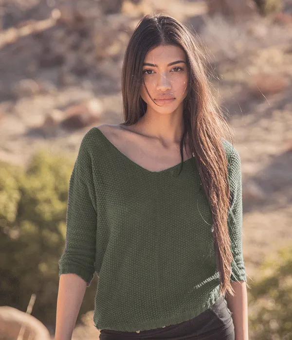 Womens Organic Hemp and Cotton V Neck Knit Jumper