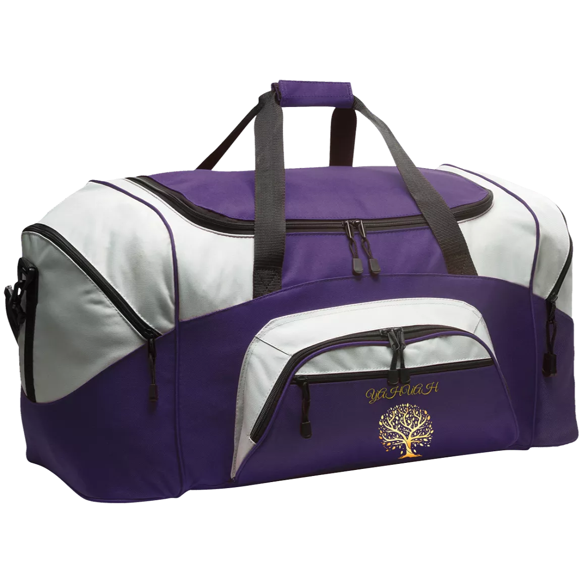 Yahuah-Tree of Life 01 Designer Port & Co. Colorblock Sport Duffel Bag (14 colors)